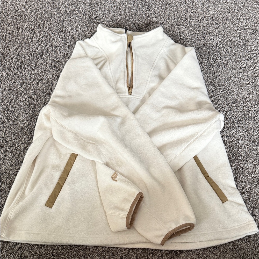 Fabletics Cream and Tan Quarter-Zip Sweatshirt